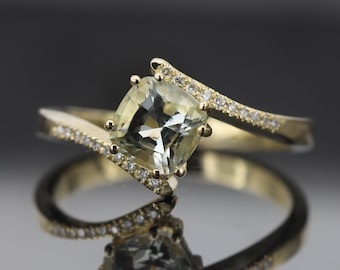 Anillo de compromiso, anillo de aguamarina, anillo de diamantes, compromiso de aguamarina, compromiso de aguamarina, anillo de oro de 14k, aguamarina natural, cojín