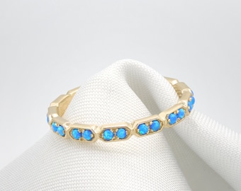 Opal ring - Blue Opal eternity ring - October birthstone - Gold Eternity ring