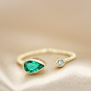 Open ring - Green Emerald - adjustable Stacking ring - Green gemstone - May birthstone - rose gold ring