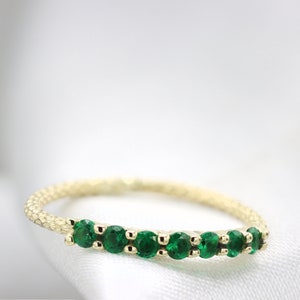 Half Eternity Emerald Ring, Green gemstone ring, Emerald ring, 14K gold ring, Half eternity ring
