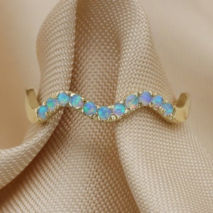 Gold Wave Ring Set With Blue Opals Half Eternity Ring Eternity