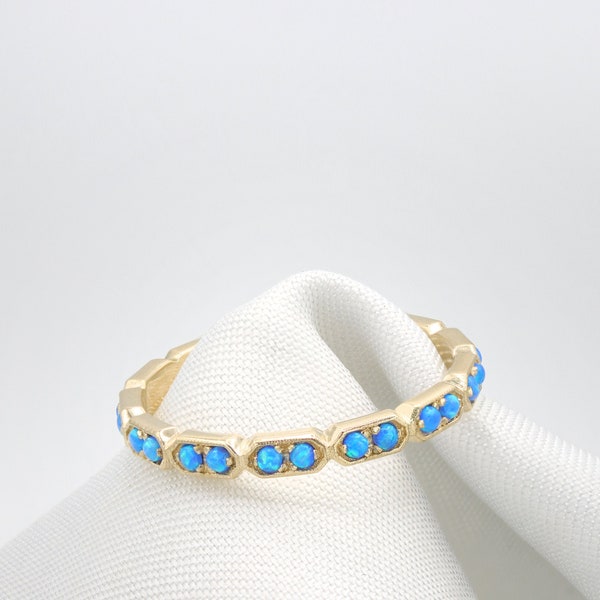 Opal ring - Blue Opal eternity ring - October birthstone - Gold Eternity ring