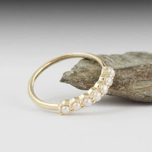 Gold pearl ring, Half eternity gold ring, pearl rings, pearl jewelry