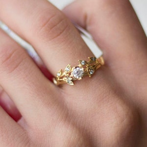 Leaves engagement ring diamond engagement ring unique engagement ring gold engagement ring flower engagement ring Gold ring image 1