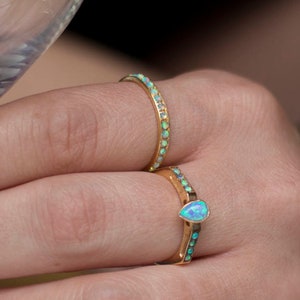 14 Karat Gold Blue Opal Eternity Ring - BLue Opal Ring - Gold Blue Stone Ring - Opal Jewelry - Eternity Band - Eternity Rings