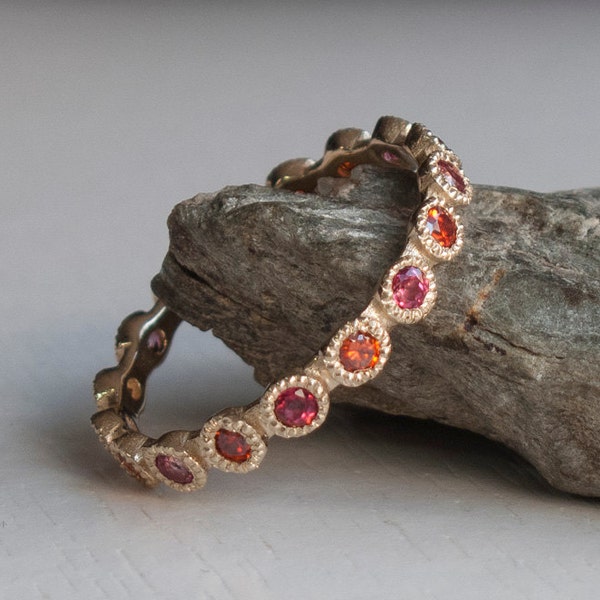 Padparadscha Sapphire alternating eternity Gold Ring