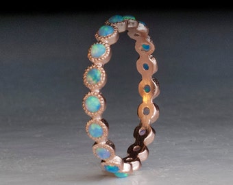 Rose Gold Ring - Opal Edelstein Ring - Blauer Stein Ring