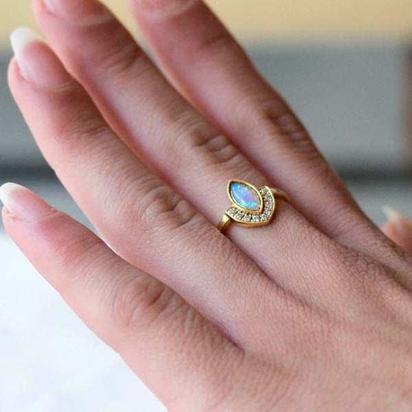 Opal Vintage ring, diamond ring, opal ring, engagement ring, unique ring, unique engagement, opal engagement ring, halo opal ring, blue opal