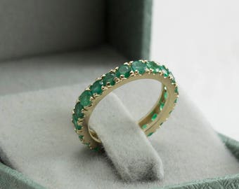 Emerald ring, eternity band, may birthstone ring, engagement ring, anniversary ring, stackable ring, stacking ring, natural emerald ring