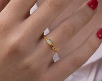 White opal open ring - adjustable ring - opal jewelry - textured band