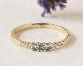Blauer Topas und Diamantring | Goldring | Versprechen Ring | 14K Goldring | Verlobungsring | Geschenk für Ihn Etwas Blaues