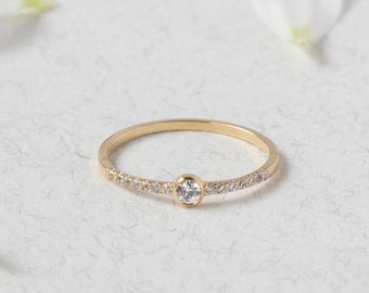 Simple diamond ring, diamond ring, dainty diamond ring, minimalist ring, stacking ring, solitaire ring, diamond band, diamond rings 0.22ctw