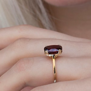 14K Gold Cushion cut Garnet Ring | January birthstone Indian Garnet | Solitaire rose gold ring | gift for her
