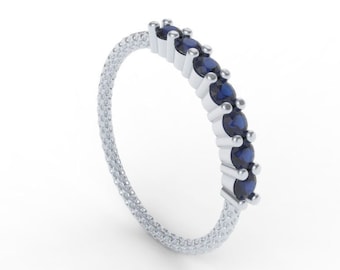 Half eternity Sapphire ring - blue stone ring
