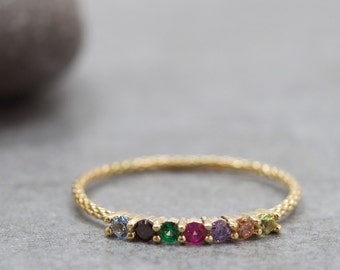 Gold Half eternity ring - Emerald, Ruby, Blue Topaz, Tanzanite, Peridot, Citrine - rainbow ring - dainty gold ring