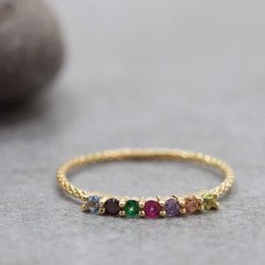 Gold Half eternity ring - Emerald, Ruby, Blue Topaz, Tanzanite, Peridot, Citrine - rainbow ring - dainty gold ring