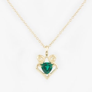 Emerald necklace, birthstone necklace, emerald jewelry, gold necklace, emerald green, pendant, solitaire necklace, trillion, unique necklace