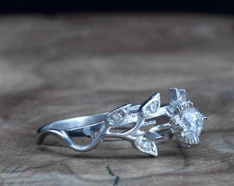 White gold Leaves engagement ring - diamond engagement ring - unique engagement ring - flower engagement ring - floral - natural - organic