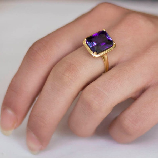 Purple Amethyst ring - Amethyst Band - Vintage - rectangle - 14 or 18 Karat Gold - Free Shipping