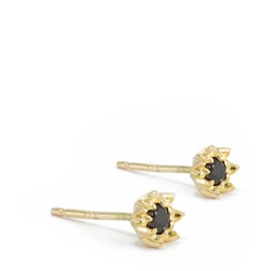 Black onyx stud earrings - lotus gold earrings - dainty stud earrings