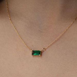 Emerald Rectangle Necklace Green Emerald Gold Necklace
