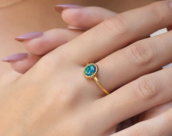 Blue Green Opal Ring, Opal Ring, Blue Opal Ring, Blue Fire Opal Ring, Green Opal Ring, Solitaire ring, Milgrain ring, Bezel ring