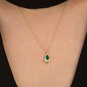Pear emerald and diamond crown pendant necklace , Diamonds, pear emerald, emeralds and diamond, unique pendant image 1
