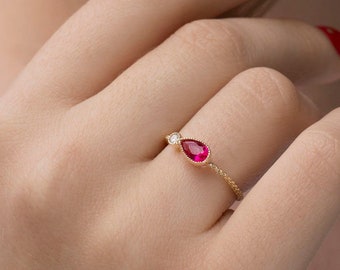 Offener Ring - Pink Rubin - Stapelring - Roter Edelstein - Juli Geburtsstein