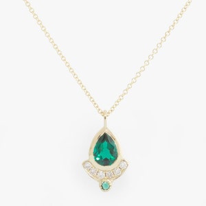 Pear emerald and diamond crown pendant necklace , Diamonds, pear emerald, emeralds and diamond, unique pendant image 2