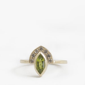 Vintage ring, diamond ring, Peridot ring, engagement ring, unique ring, unique engagement, Peridot engagement ring, halo Peridot ring image 2