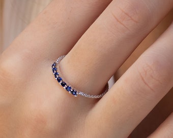 Half eternity ring Sapphire ring - blue stone ring - promise ring - engagement ring - sapphire ring - gift for her - ring for women - rose