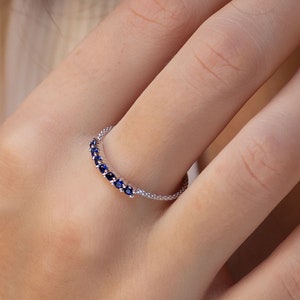 Half eternity ring Sapphire ring - blue stone ring - promise ring - engagement ring - sapphire ring - gift for her - ring for women - rose