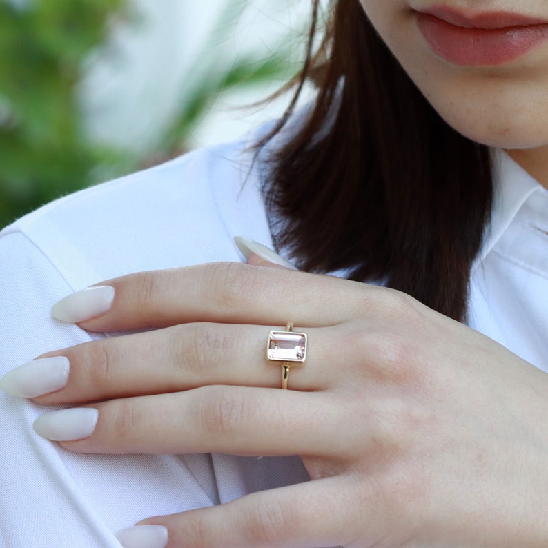 Morganite ring / pink morganite ring / engagement ring / Bezel set / Promise ring / Best friend ring / 14K Gold ring image 3