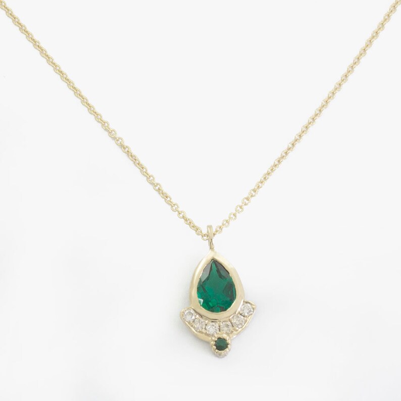 Pear emerald and diamond crown pendant necklace , Diamonds, pear emerald, emeralds and diamond, unique pendant image 4