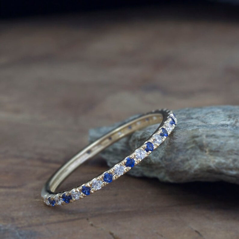 3/4 Eternity Ring With Alternating Blue Sapphires and Diamond Etsy