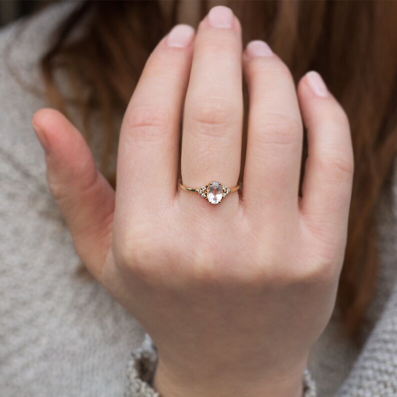 White sapphire ring engagement ring White sapphire and Diamond ring unique ring unique engagement White sapphire engagement ring