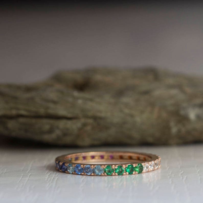 Rainbow eternity ring Sapphire Emerald Tanznite Garnet Blue Topaz Aqua marine diamond Amethyst image 4