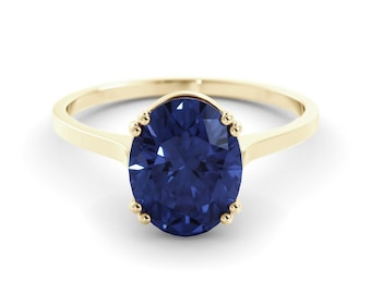 Blue Sapphire Ring - Elegant 14K Gold with Natural Corundum Stone