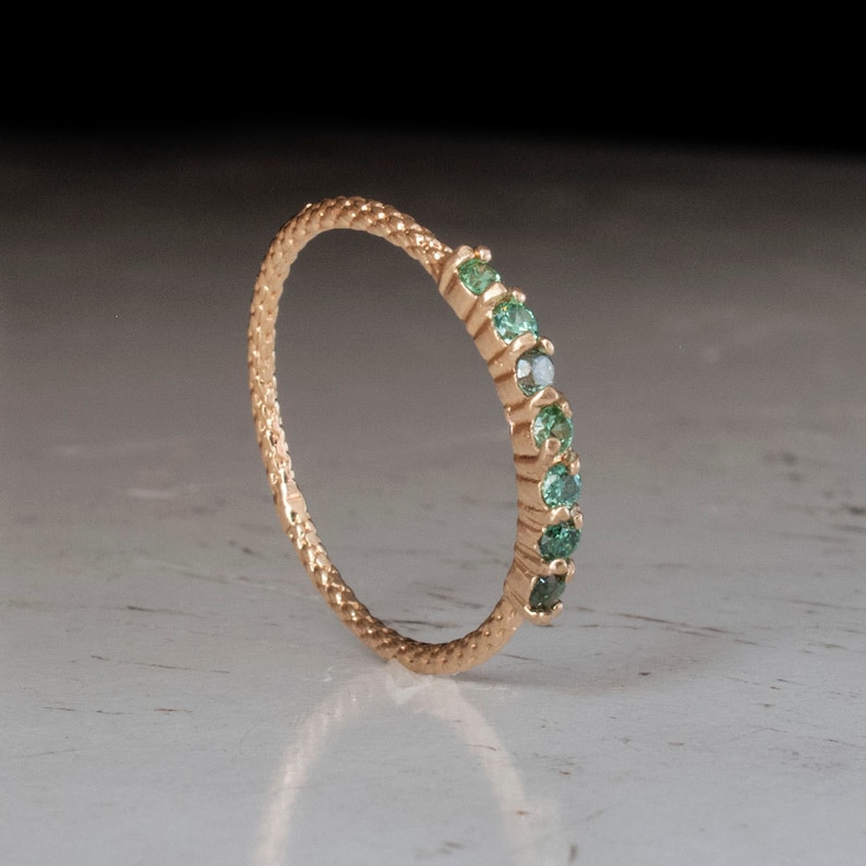 Gold Emerald Ring - Half eternity ring 