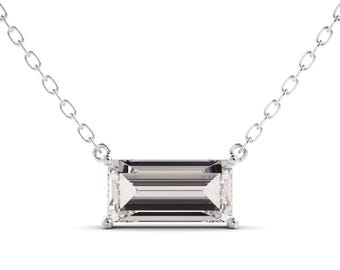 Sterling Silver Necklace: Moissanite Baguette Cut - Rhodium Plated