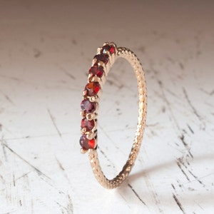 Gold Garnet Ring - half eternity ring