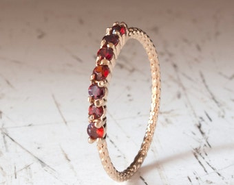 Gold Garnet Ring - half eternity ring