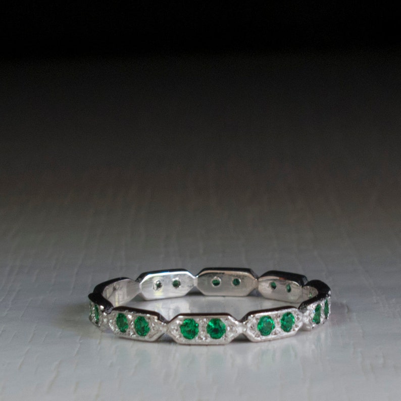 Eternity Ring Emerald Ring Thin Band Dainty Gold Ring Etsy