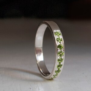Half Eternity Silver Ring peridot Green stone pale Green White Gold image 2