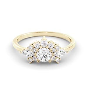 Anello di fidanzamento con semi alone di diamanti - anello unico fatto a mano in oro - 10K o 14K - anello di diamanti di lusso con un singolo diamante.
