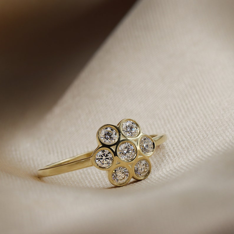 Diamond cluster ring, cluster ring, gold diamond ring, diamond ring, 14k gold ring, cluster diamond ring, 18K gold ring, dainty diamond ring image 8