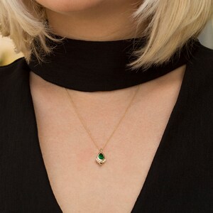 Pear emerald and diamond crown pendant necklace , Diamonds, pear emerald, emeralds and diamond, unique pendant image 5