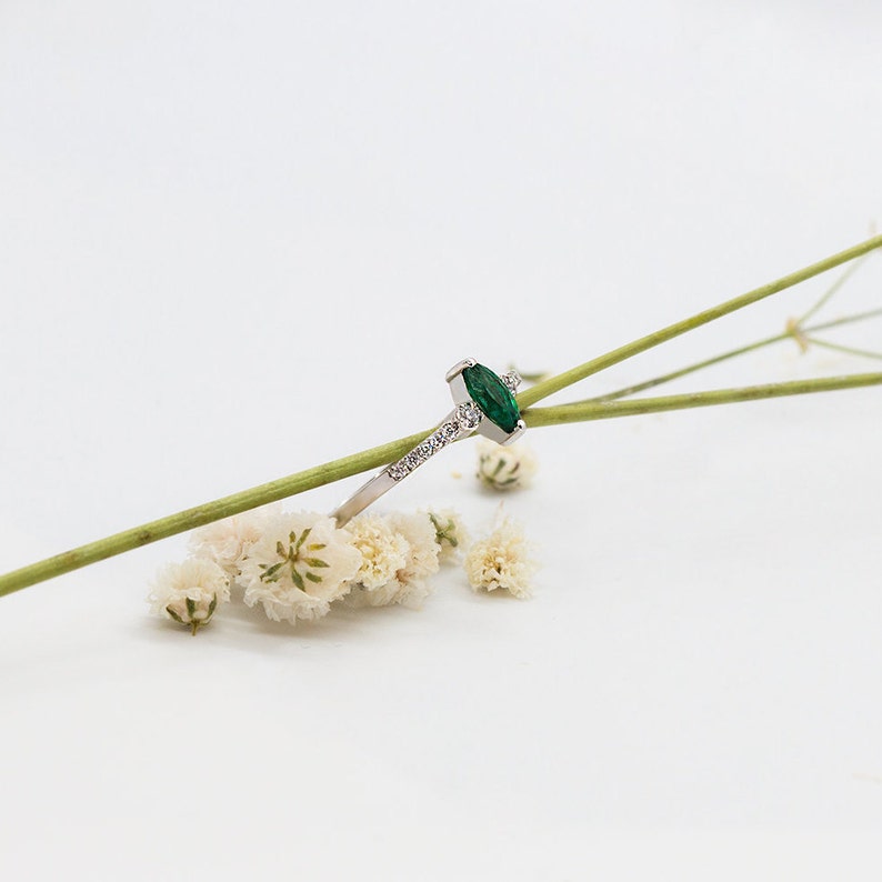Marquise cut gemstone ring vintage yellow gold Emerald Diamond ring rose gold engagement dainty gold ring white gold
