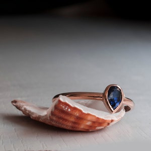 Sapphire Pear Shaped ring Delicate Gold ring Blue Stone Ring Tear Shaped Sapphire Ring Something Blue Sapphire Engagement Ring July image 2