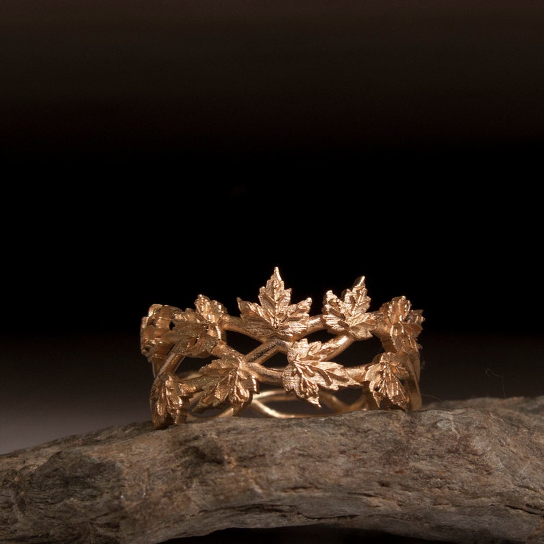 Gold Leaf Ring vine ring maple leaf ring oak leaf ring nature ring branch ring twig ring gold ring tree ring image 1